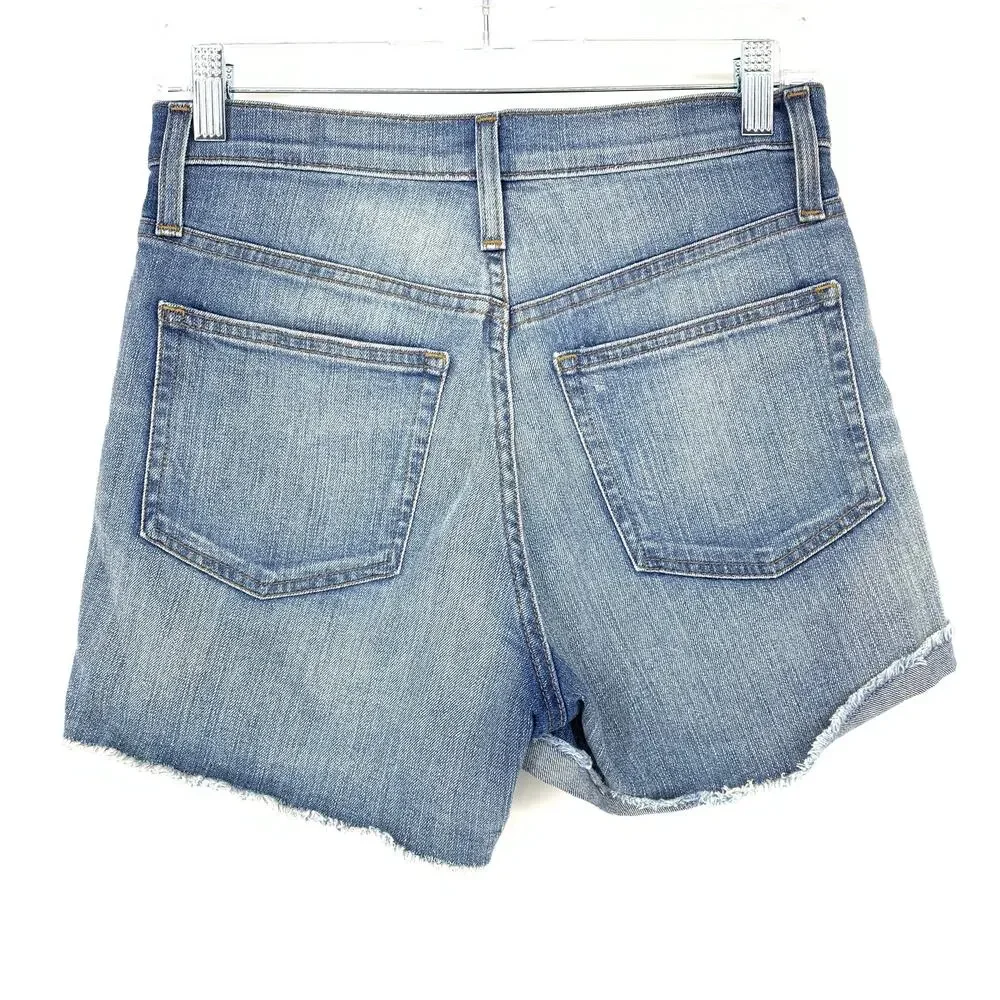 J Crew Shorts Women Size 25 High Rise Denim Jean Exposed Button Fly Raw Hem Blue